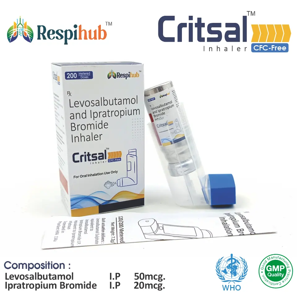 Levosalbutamol (50mcg) + Ipratropium (20mcg) Inhaler at Best Price in PCD Pharma Franchise for Bronchodilator and Respiratory Support.